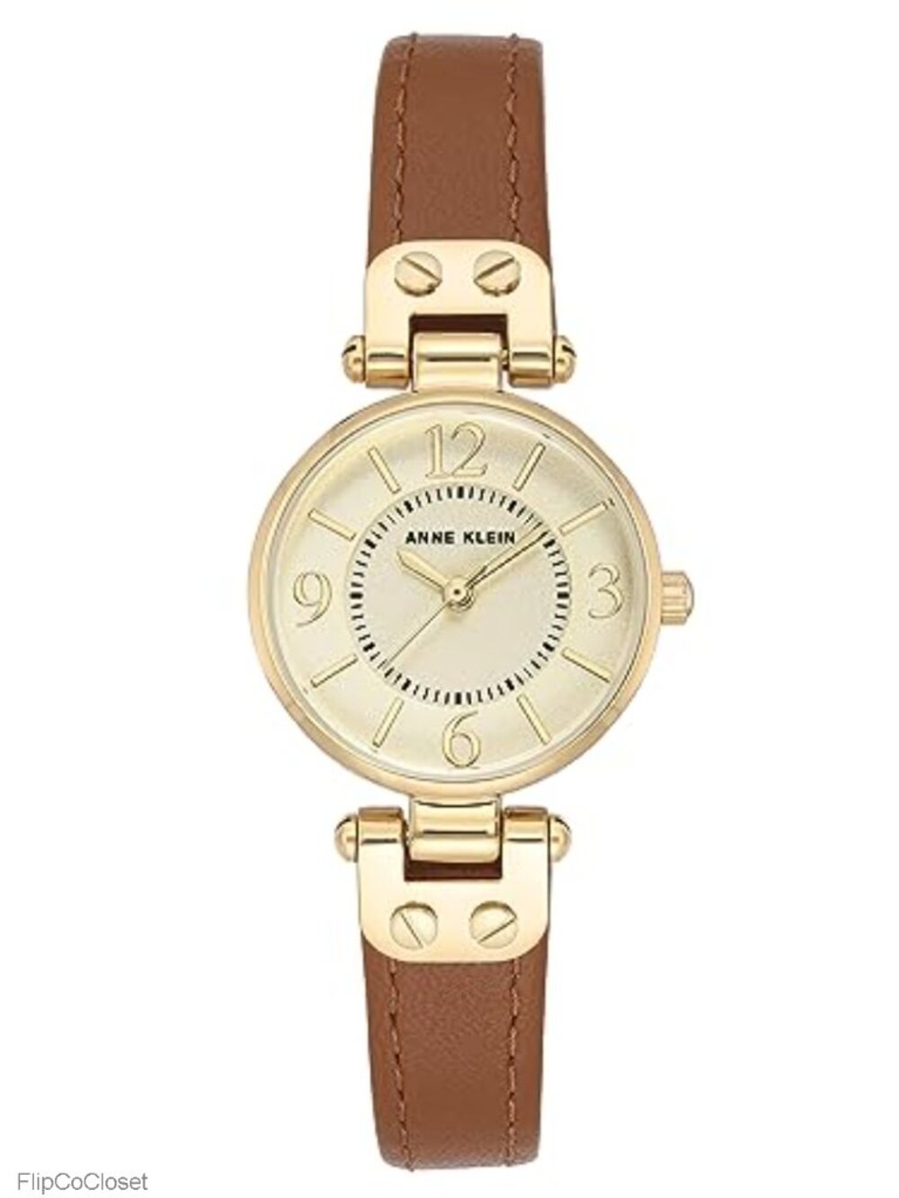 Anne Klein Women's Leather Strap Watch - Champagne Dial Gold-Tone Case